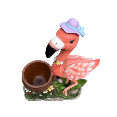 Outdoor Garden Sculpture Flamingo Flower Pot Planter，Unique Yard Statue Decoration, Interesting Law Outdoor Ornament