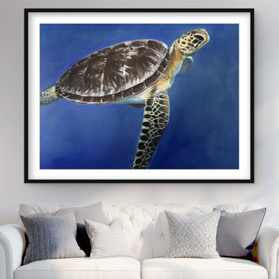 Turtle in the Ocean - Sea Brown Framed Matted Print Decor