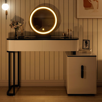 Modern Vanity Table with Tempered Glass Top