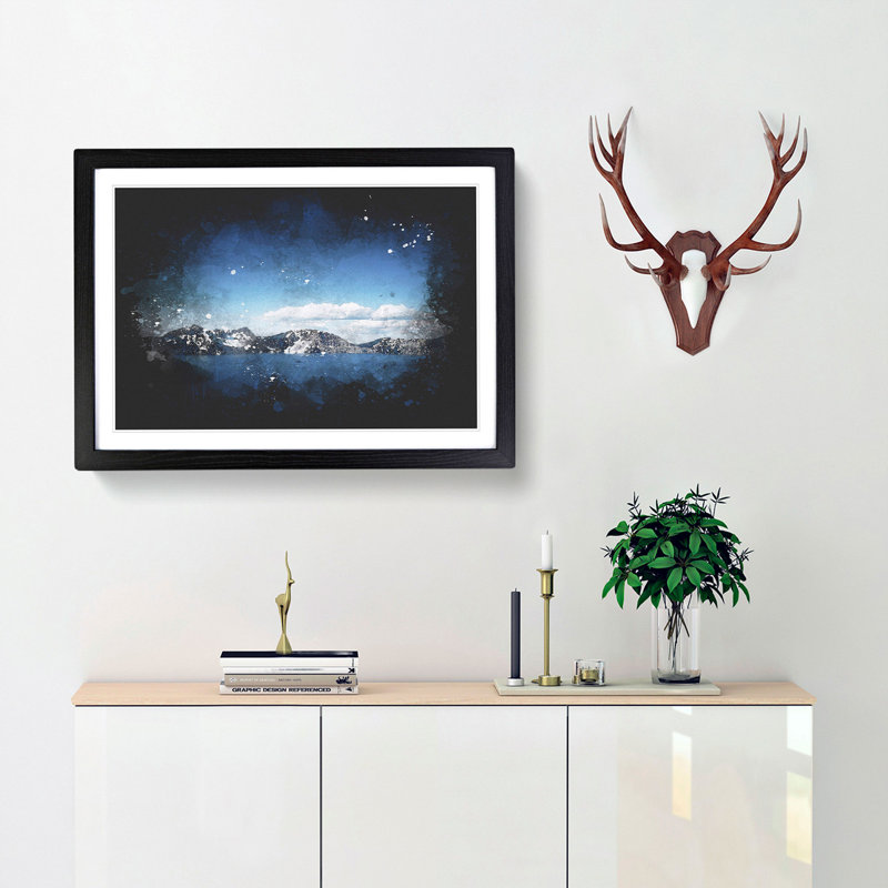 Crater Lake in Oregon - Framed Print, 45cm H x 63cm W x 2cm D, Black Framed