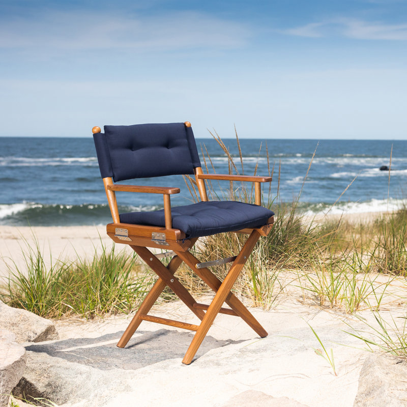 Chaise de réalisateur en teck Newport Premium avec coussins Draylon, Bleu marine