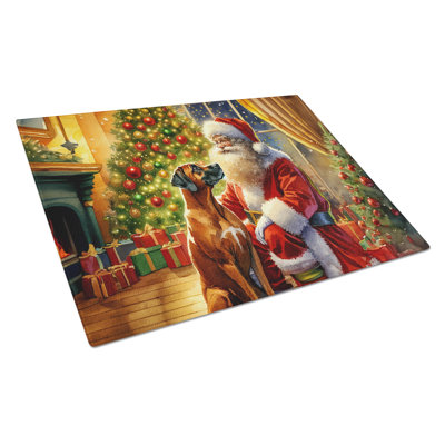 Planche à découper en verre Rhodesian Ridgeback and Santa Claus