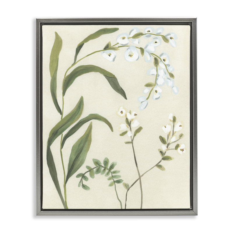 Cadre flottant Soft Snowdrop Stems, design par June Erica Vess, H 31 po x l 25 po, Cadre flottant gris lustré