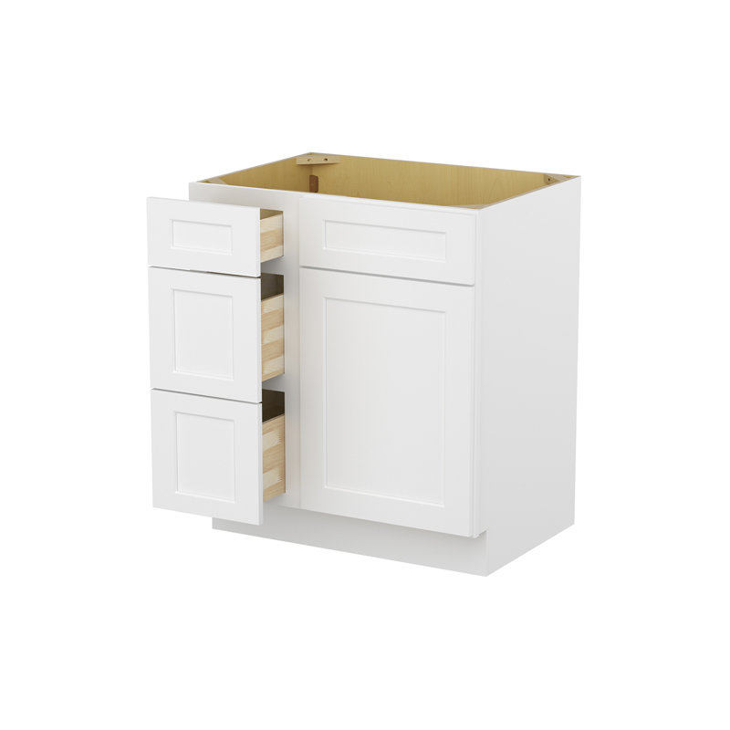Shaker White Solid Wood Freestanding Vanity Cabinet with Left Drawers