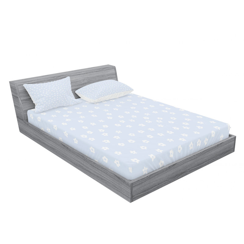 Microfiber Sheet Set, Full/Double Sheet Set with Fitted Sheet, Light Blue/White, Floral