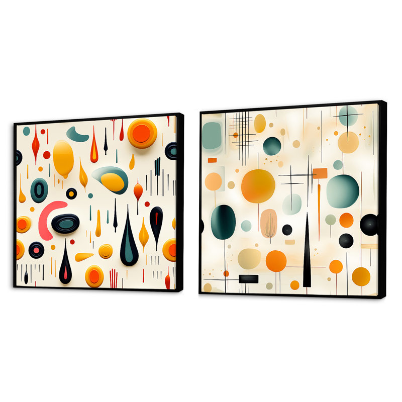 Crosslyn - Ensemble de 2 collages carrés à formes abstraites, Cadre flottant noir, H 16 po x l 33 po