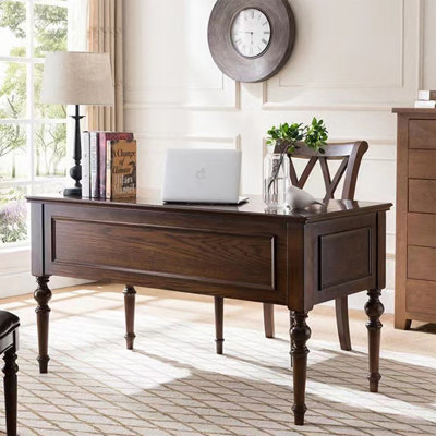 American-style country wood is all solid wood Nut-brown Rectangular with 5 drawers desk