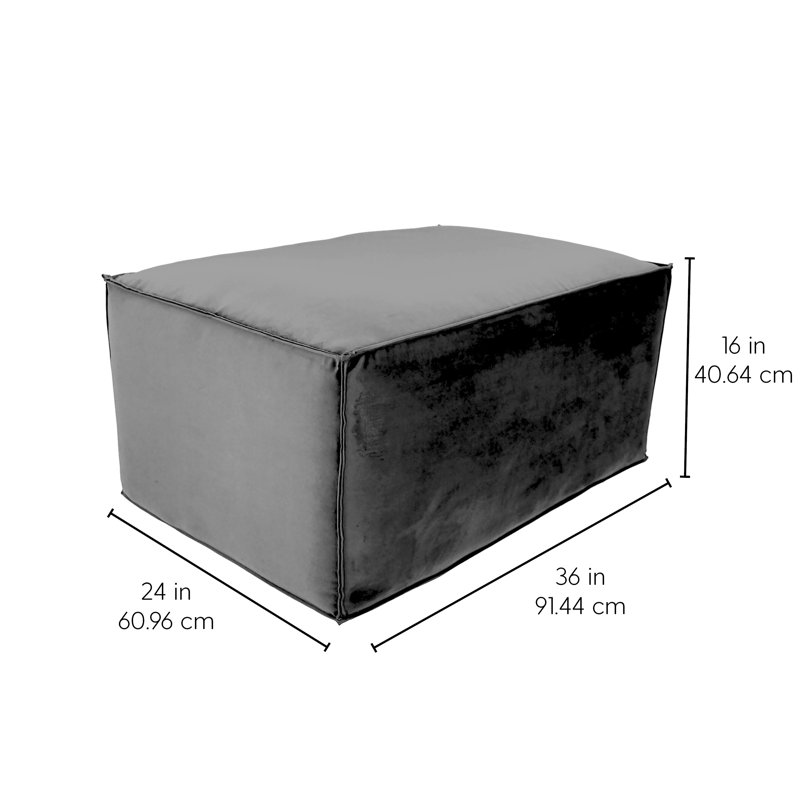 Repose-pieds rectangulaire en microfibre et vinyle rembourré 36 po x 24 po, H 16 po, Fumée