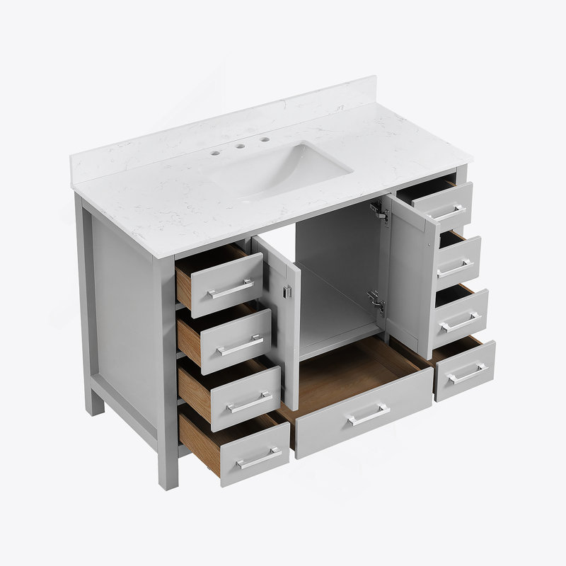 Meuble-lavabo sur pied 48 po, meuble-lavabo autoportant avec comptoir, armoire de rangement en bois massif gris