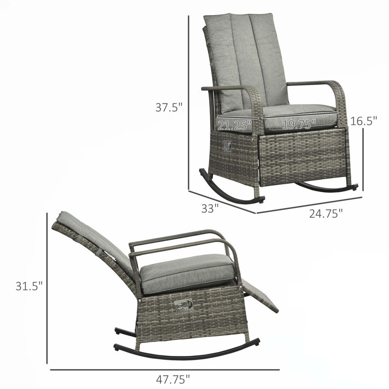 Winston Porter Outsunny Outdoor Rattan Rocking Chair Patio Recliner ...