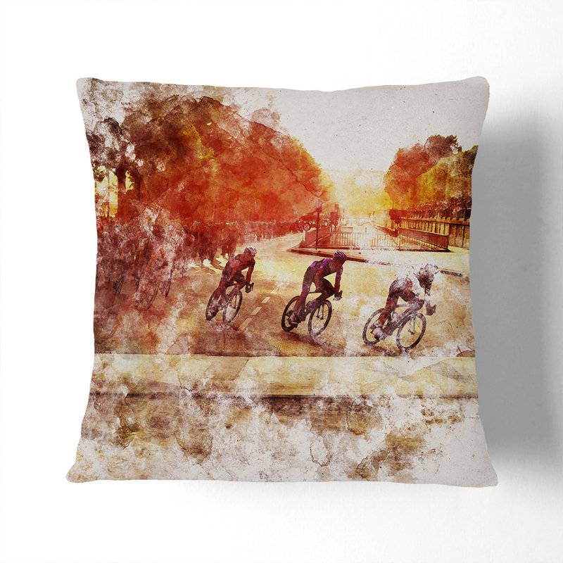 Tour De France Cycling Watercolour Scatter Cushion, 40cm H x 40cm W x 15cm D