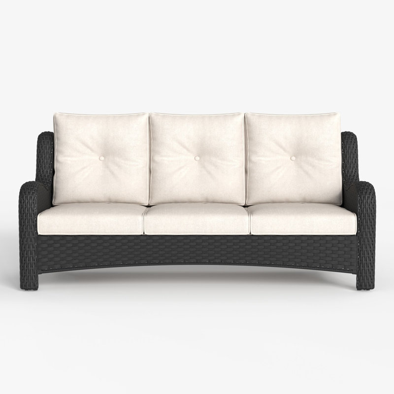 184.9 cm W Metal Patio Sofa with Cushions, Beige, Black