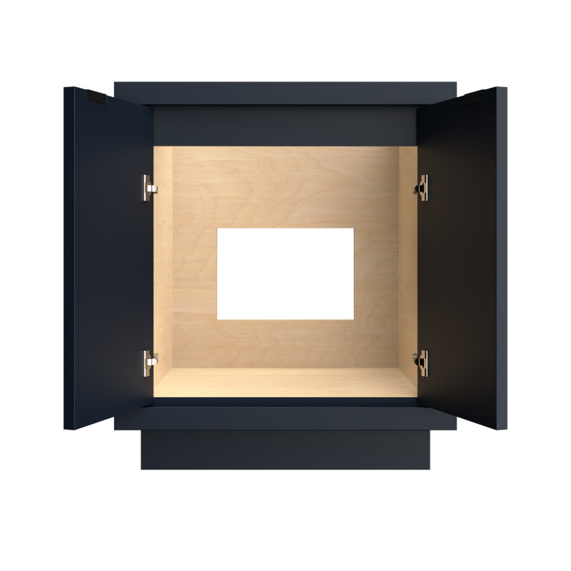 Meuble-lavabo simple Lecrieu, 30", Bleu La Haye, Noir mat