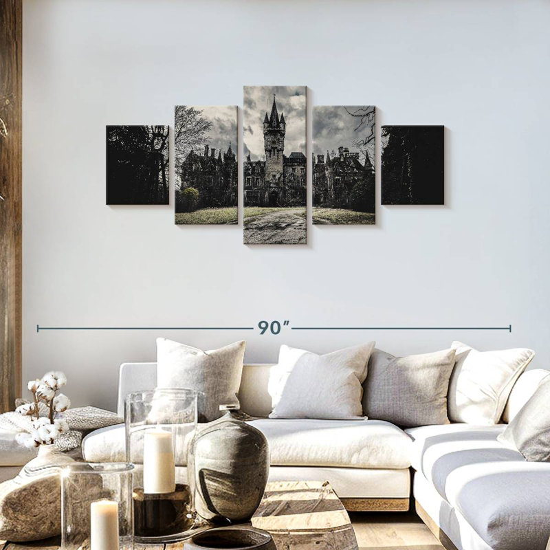 Château gothique sur toile 5 pièces, H 30 po x l 68 po x P 1,25 po