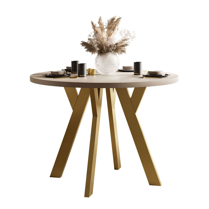 149.5 cm Extendable Round Dining Table, Cashmere, Gold