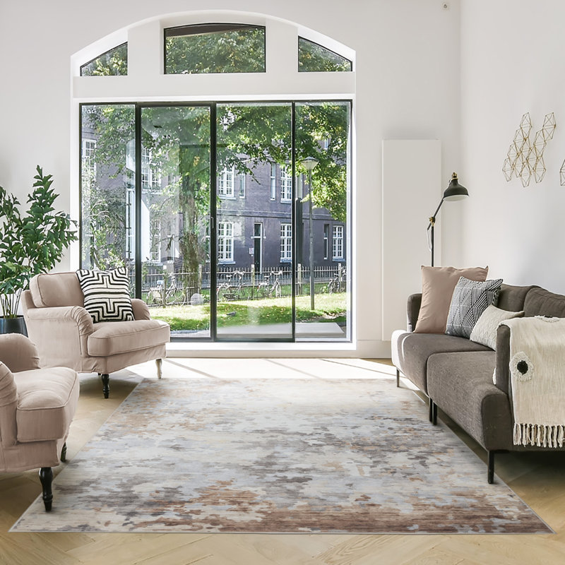 Rayna Kaori Light Gray Beige Taupe Machine Washable Modern Abstract Industrial Indoor Area Rug, Flat Pile for Living Room & Bedroom - Light Gray, 8x10