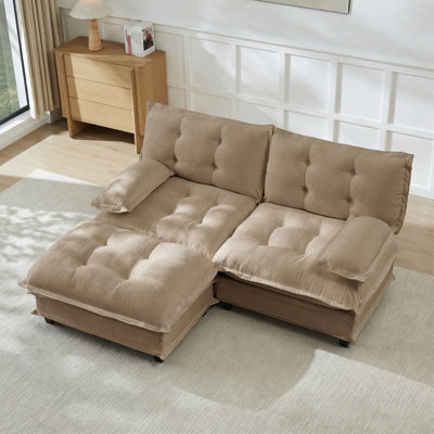 77 Inch L Shaped Modern Sofa with Ottoman, Deep Seat Chenille Cushions, Modular Design for Living Room and Bedroom, Light Coffee