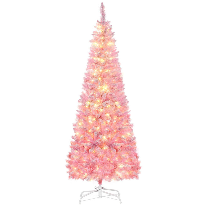 Prelit Snow Flocked Artificial Christmas Tree with Pencil Shape