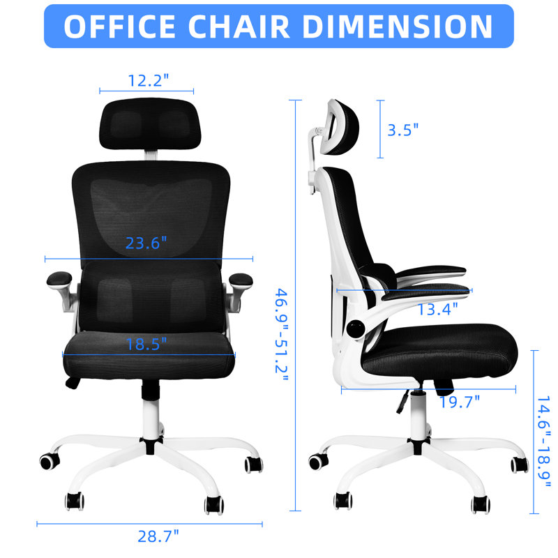 Chaise de travail ergonomique en filet Keli-Anne, Noir, Blanc