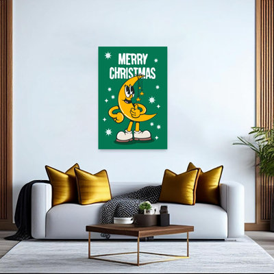 Merry Christmas Moon Retro Vintage Whimsical Landscape Nature Wall Art Print 1 Piece Wrapped Canvas Wall Art