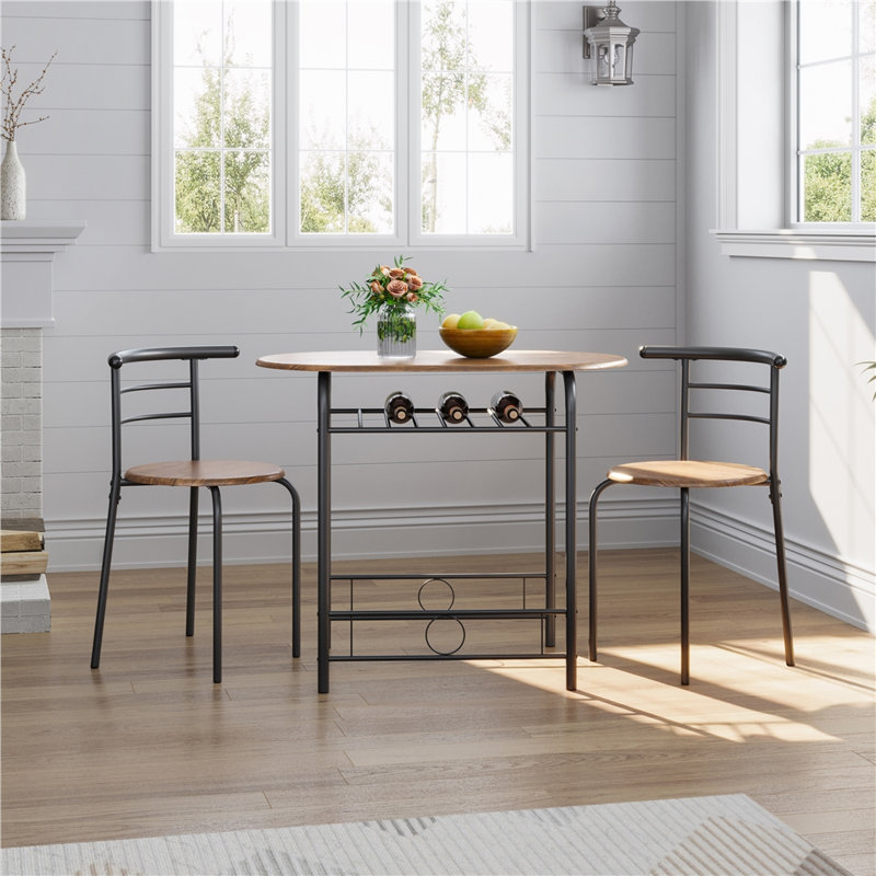 2 - Person Dining Set, Brown/Black, 80 cm L x 53 cm W x 75.5 cm H