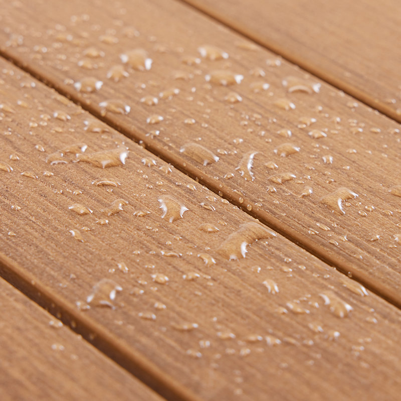 Table de patio extérieure 27 po - Plateau en plastique d'aspect bois, thermolaqué résistant aux intempéries pour la pelouse / terrasse / bord de piscine