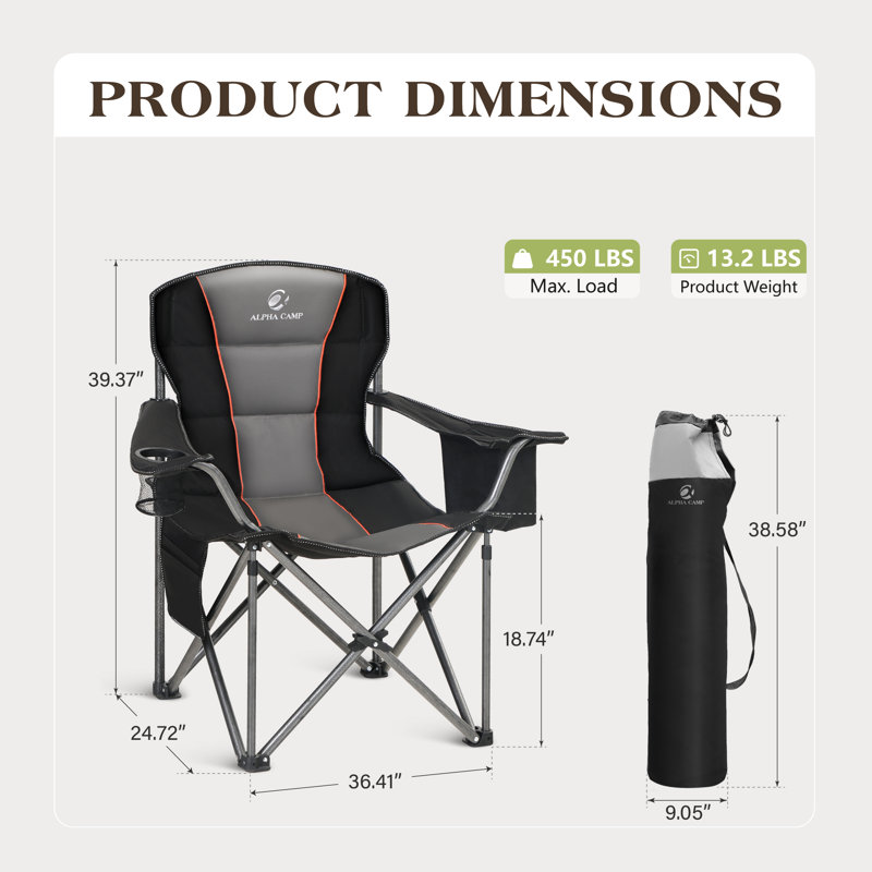 Folding Camping Chair, Black/Grey, 1