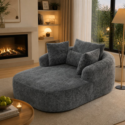 Fauteuil méridienne surdimensionné en velours côtelé, canapé-lit à assise profonde avec coussins décoratifs et accoudoirs pour salon et chambre à coucher