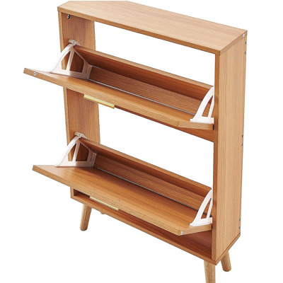 Shoe Cabinet with 2 Flip Drawers, Shoe Storage Cabinet for Entryway, Free Standing Shoe Storage Organizer with Rattan Doors