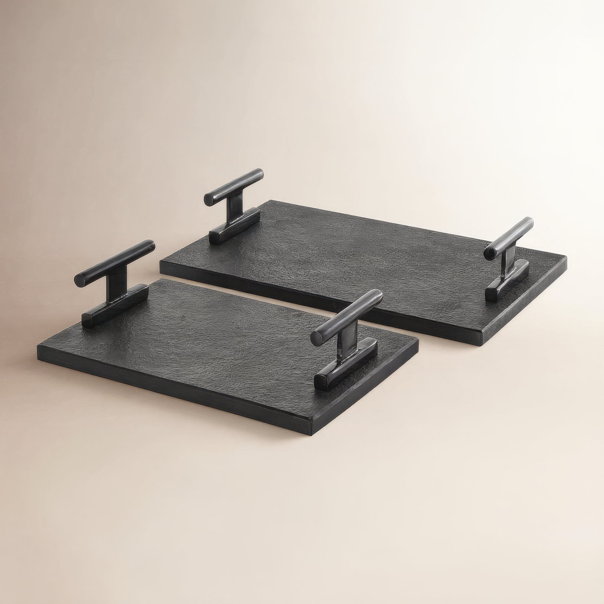 Aedic Mable Tray - Set of 2, Black, 3.25"Hx7.15"Wx22.15"D & 3.25"Hx6.9"Wx18.15"D 
