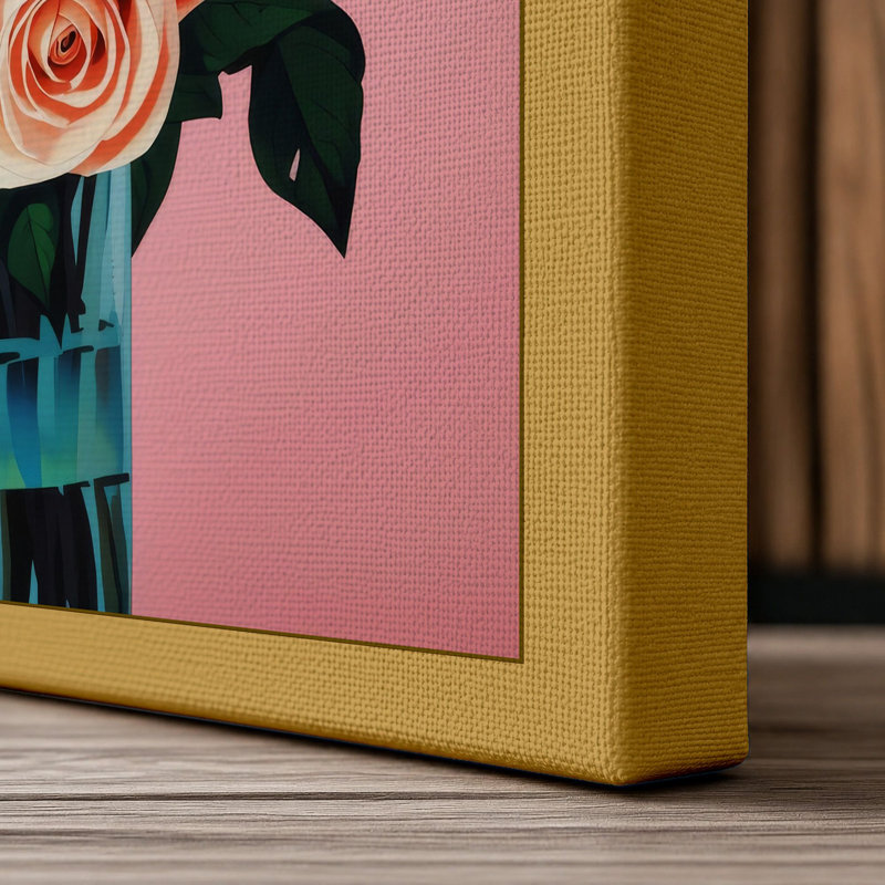 Vibrant Floral Arrangement Botanical - Wrapped Canvas, 36x24 - 91.4 x 61.0 cm, Ochre Border
