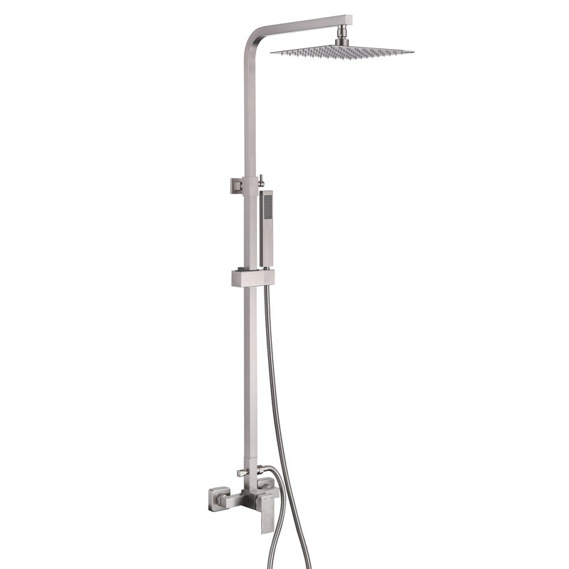 Ensemble de robinet de douche d'extérieur en nickel brossé, pomme de douche à pluie avec douchette, Nickel brossé