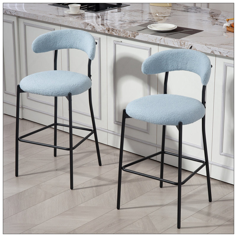 Tabouret de bar 26 po à hauteur de comptoir avec tabouret de bar et housse en tissu noir avec revêtement thermolaqué et repose-pieds