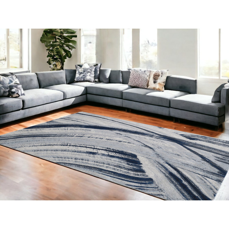 Tapis Leon Leon, Ivoire / Bleu, Rectangle 10 pi x 13 pi
