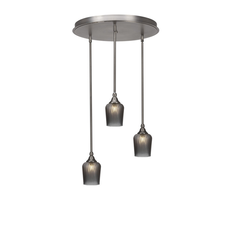 Verre texturé suspendu 3 lumières Empire, H 12,5 po x l 18,5 po x P 18,5 po, Nickel brossé