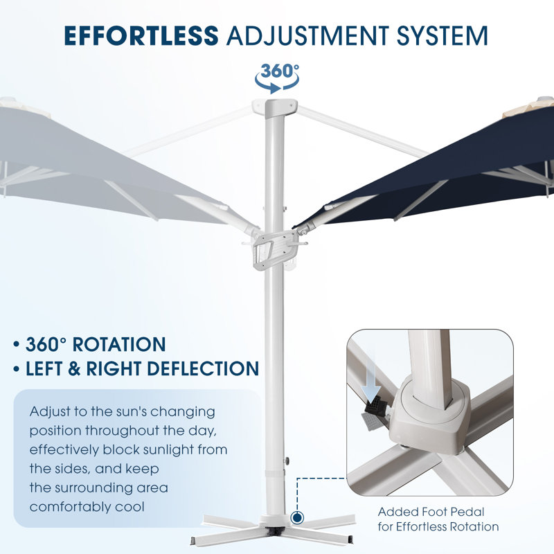 11ft Navy Blue Aluminum Cantilever Patio Umbrella with Crank Lift