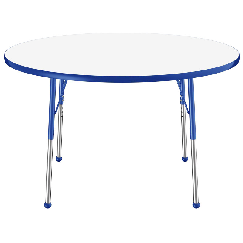 Table ronde d'activités effaçables à sec avec pieds réglables - blanc / noir, 48", Tableau blanc / bleu