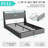 Upholstered Bed Frame with 2 Storage Drawers and Storage Headboard, Built-In LED Lights and Charging Station-176336314