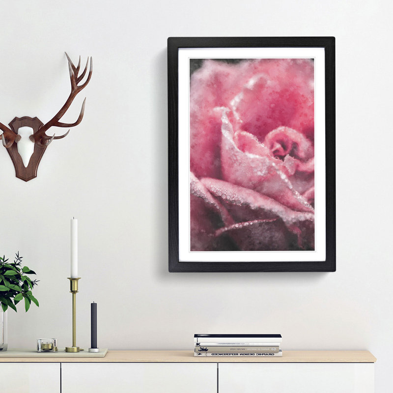 Petals of a Pink Rose - Picture Frame Painting Print, Black Framed, 87cm H x 62cm W x 2cm D