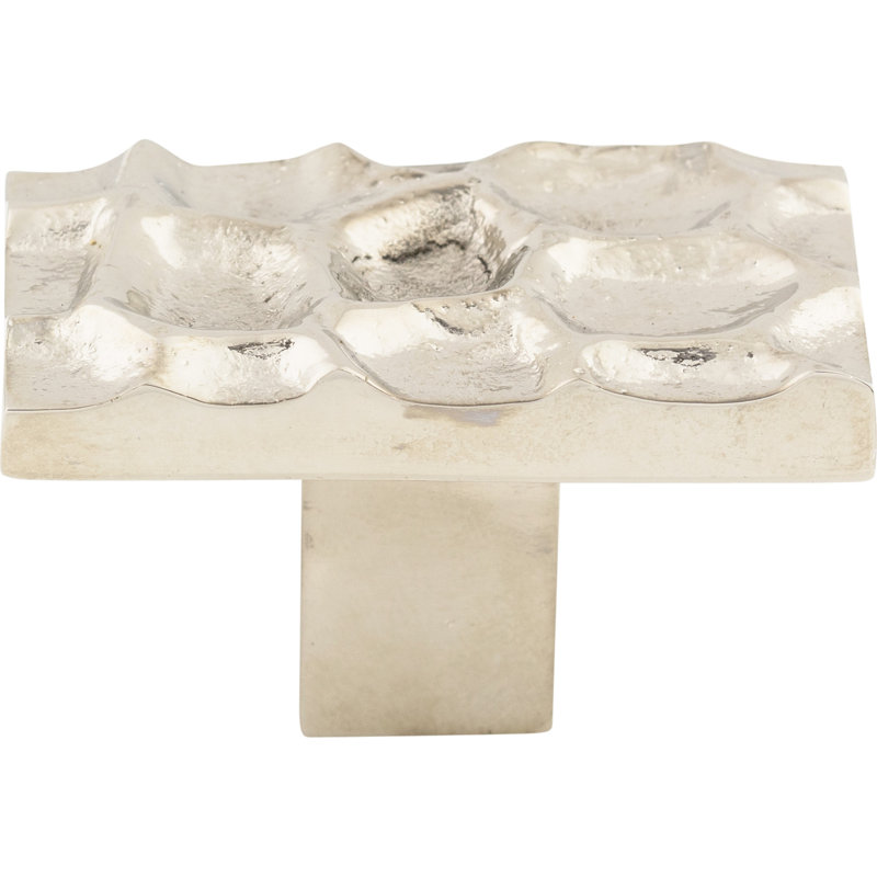 Polished Nickel Rectangular Cabinet Knob with Textured Design