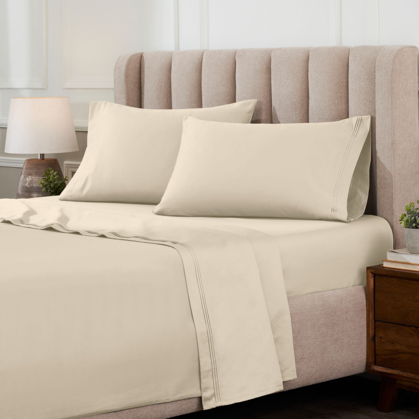 Cotton Sheet Set, California King Sheet Set with 2 Pillowcases, Ivory