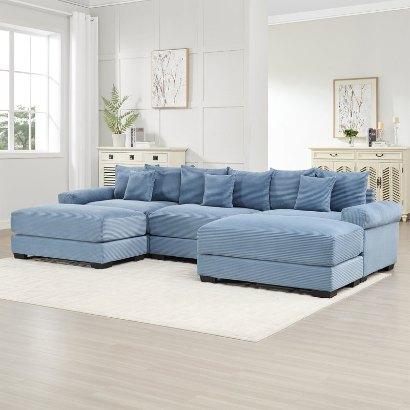 Canapé modulaire surdimensionné 130 po Cloud, Velours côtelé bleu