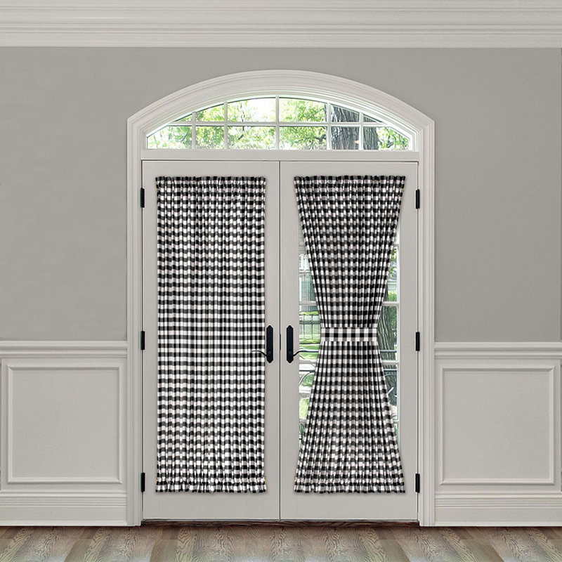 Anthelme Semi Sheer French Door Curtain Single Panel, 54" W x 72" L, Black/White