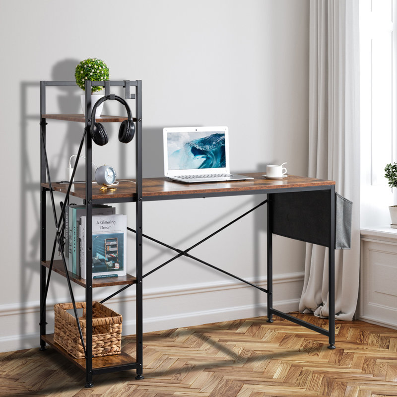 Schulen Computer Desk with Power Outlet, Brown
