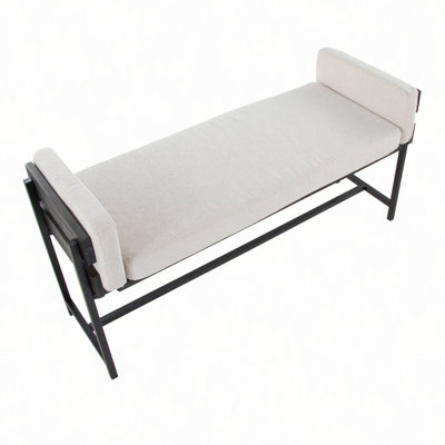 18" Bench with Black Metal, Grey Wood and Fabric