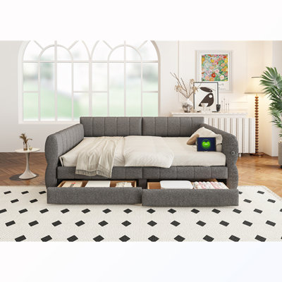 King Size Upholstered Bed with USB Port and Drawers