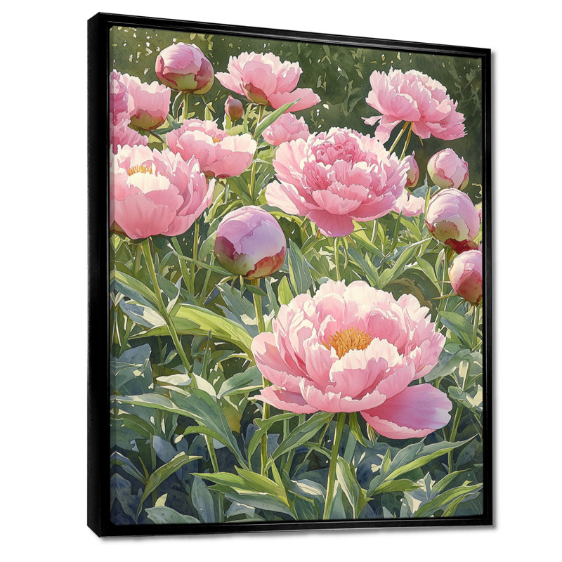 Barnum pivoines dans le potager V - pivoines, art mural sur toile, H 20 po x l 12 po, Reproduction avec cadre flottant, Noir