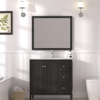 Black 35.5" Modern Bathroom Vanity, Resin Basin, Spacious Cabinet, Hinges, Waterproof Surface, American Style Design Drawers, Water-