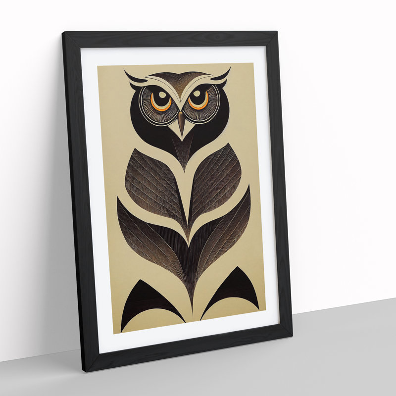 Antique Owl - Single Picture Frame Print, Black Framed, 64cm H x 46cm W x 2cm D