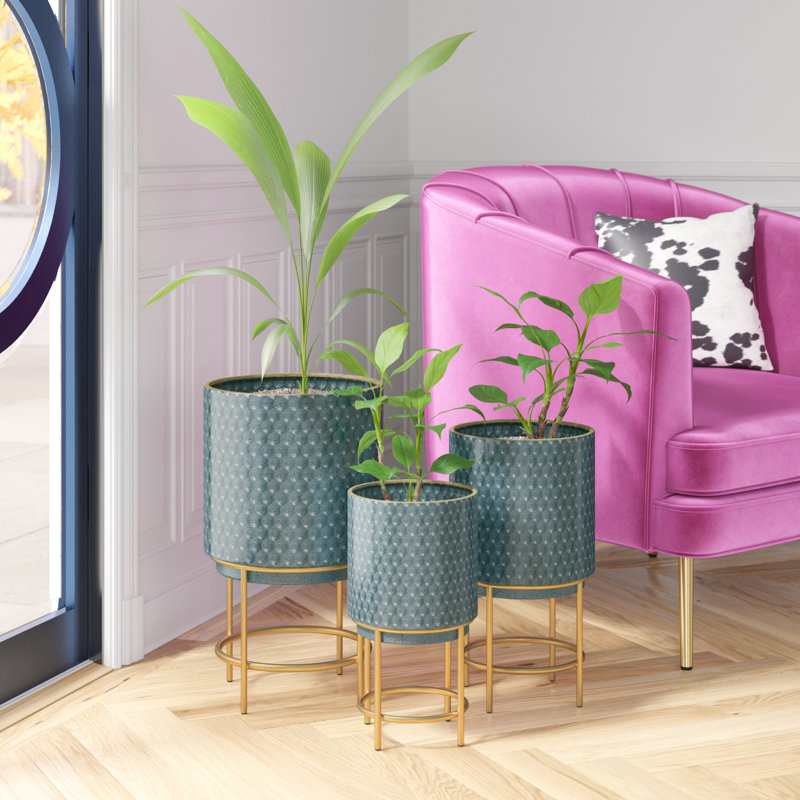 Luca Round Metal Modern Indoor Pot Planter Set